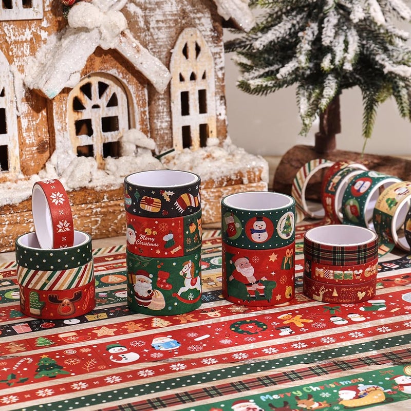 icceemee Christmas Theme Washi Tape Set, 12 Rolls Christmas Washi Tape Writable Decorative Tapes for Scrapbooking, Junk Journal Supplies, Bullet Journaling, 0.6"x79" per Roll - Image 2